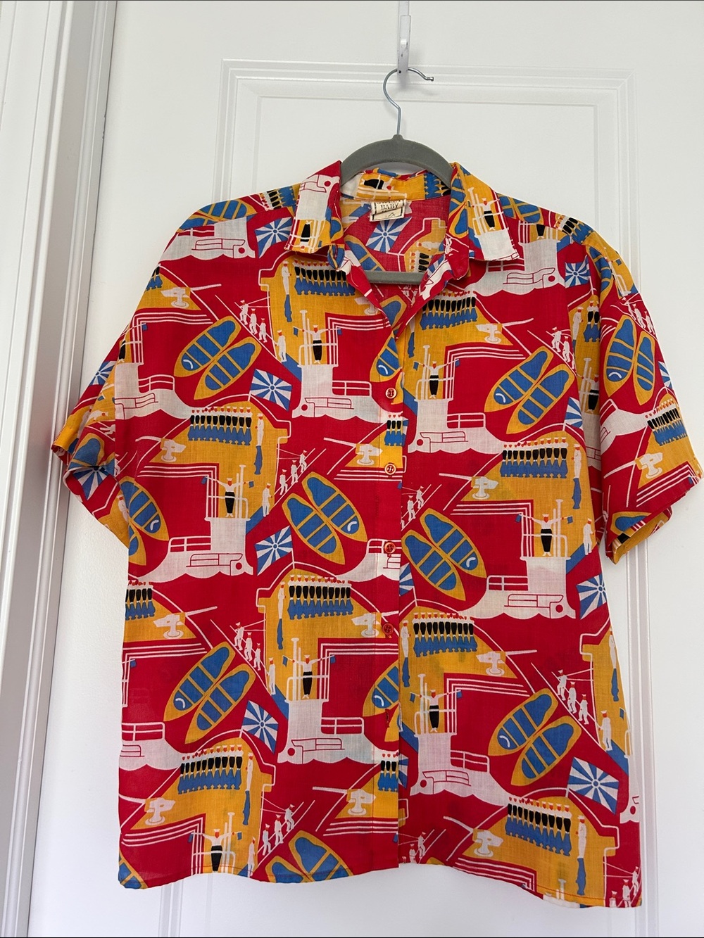 Sweet Baby Jane Red, Mustard & Blue Printed Short Sleeve Blouse